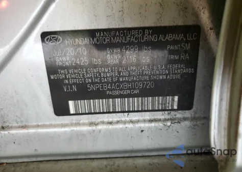 2011 Hyundai Sonata Gls z USA, uszkodzony, nr VIN 5NPEB4ACXBH109720